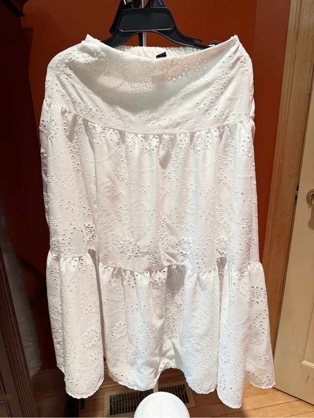 SHEIN White Eyelet Tiered Midi Dress
